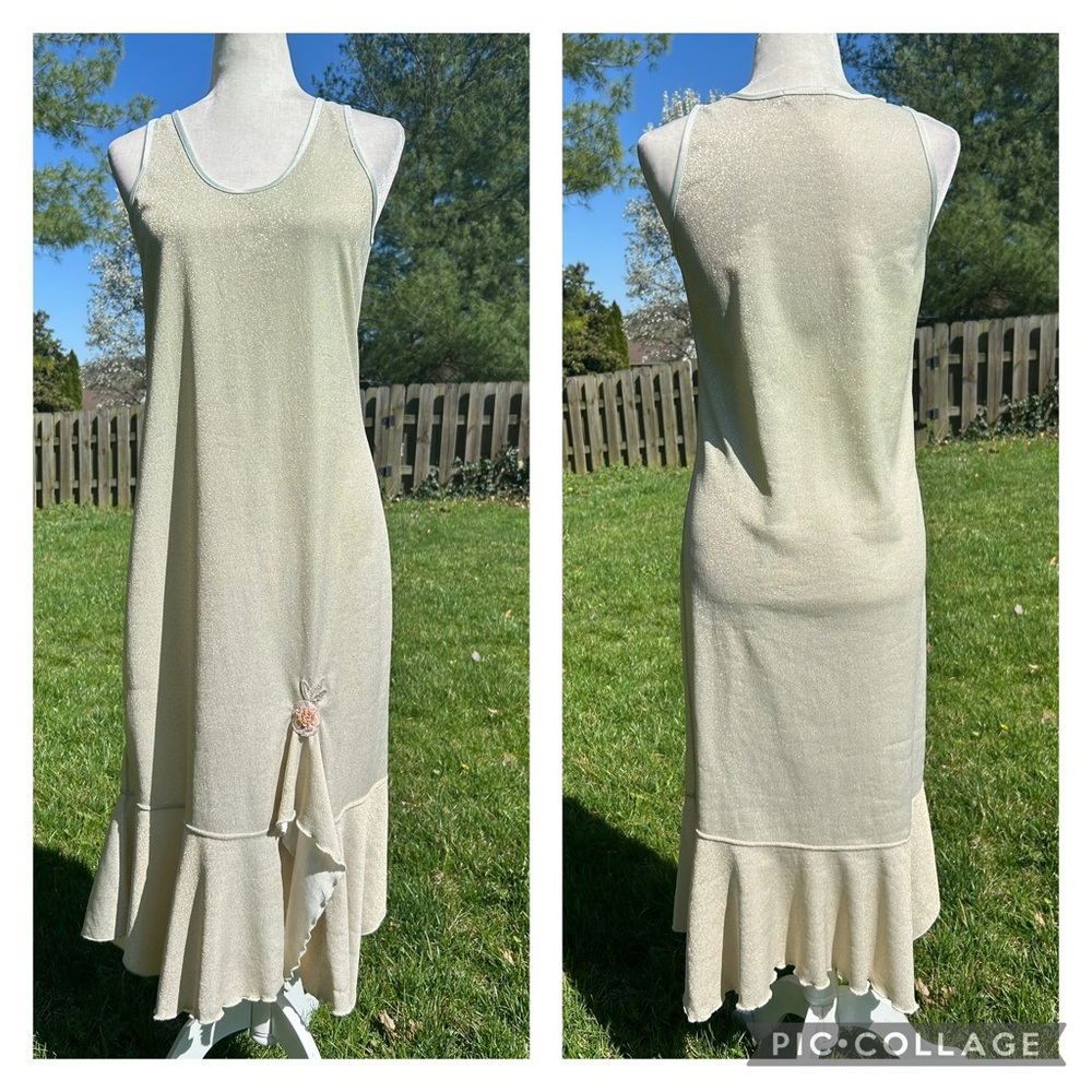 Lee Andersen vintage y2k metallic shimmery tank midi dress beaded flower S